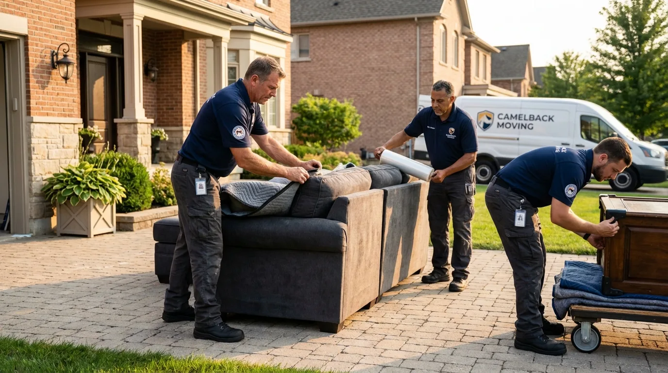 Large estate moving crew wrapping furniture in El Monte, CA
